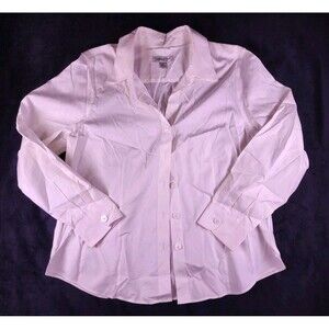 Coldwater Creek XL White 100% Cotton Collared Button Front Long Sleeve Blouse